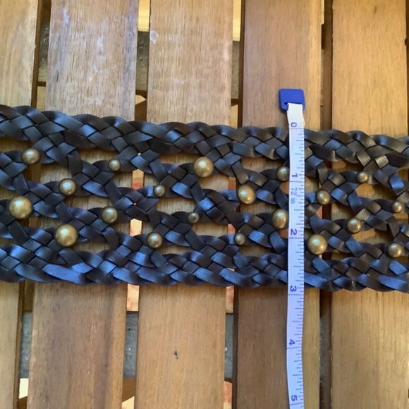 Another Line Inc Leather Wide Woven Braided Studded Belt Dark Brown SZ L - Picture 5 of 7